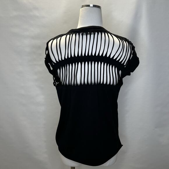 Diesel Black T Shirt Womens Size Medium Distressed Ripped Slashed Rocker Top - Picture 3 of 11